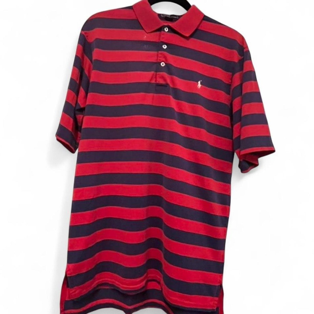 Polo by Ralph Lauren Red & Naby Striped Shirt Men's Medium Cotton Preppy Golf